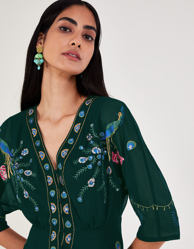 Perla Embellished Tea Dress Green