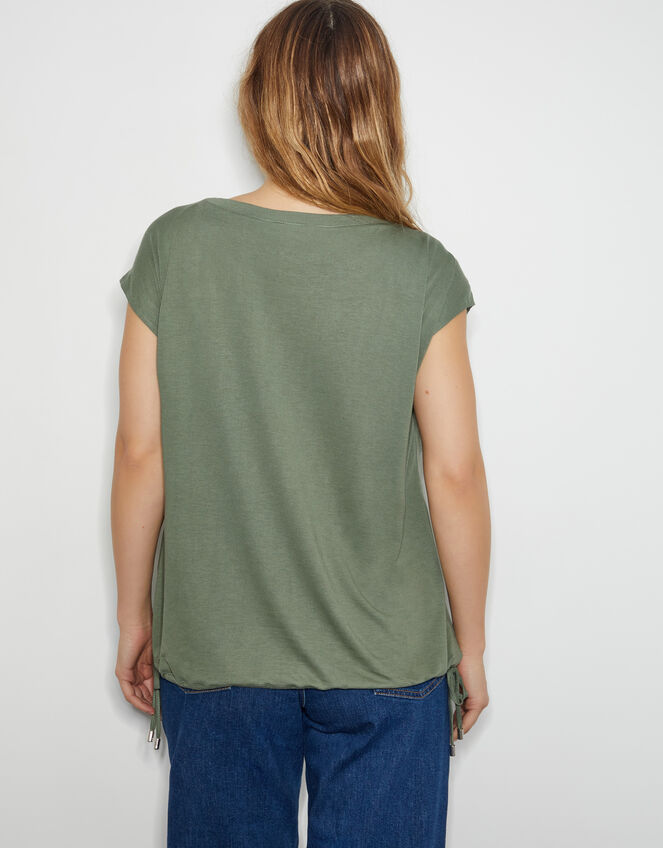 Tamara Cap Sleeve Tie Jersey Top, Green (KHAKI), large
