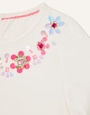 Gem Neckline Long Sleeve Top, Ivory (IVORY), large