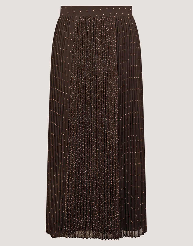 Demi Polka Dot Pleated Midi Skirt, Brown (CHOCOLATE), large
