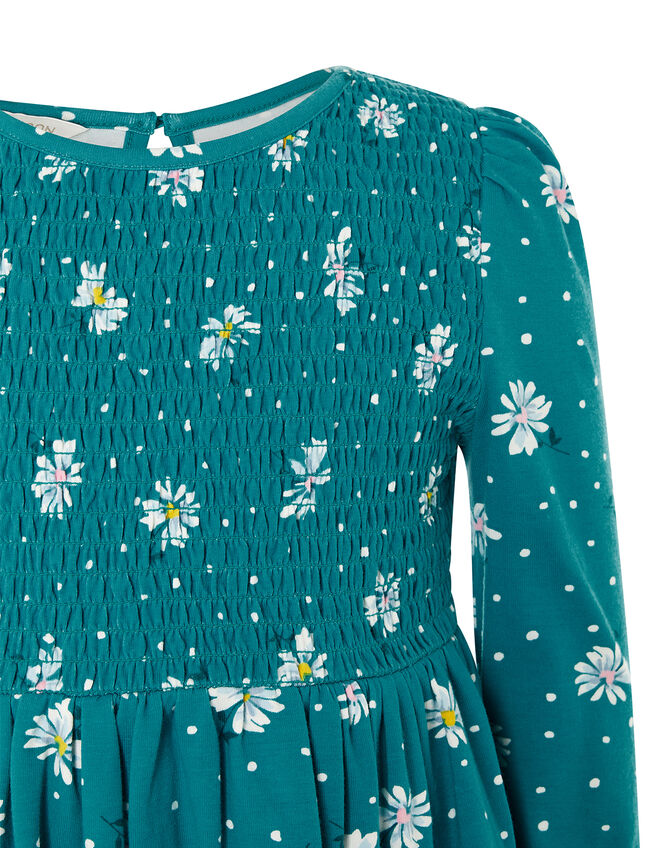 Daisy Shirred Jersey Dress , Green (GREEN), large