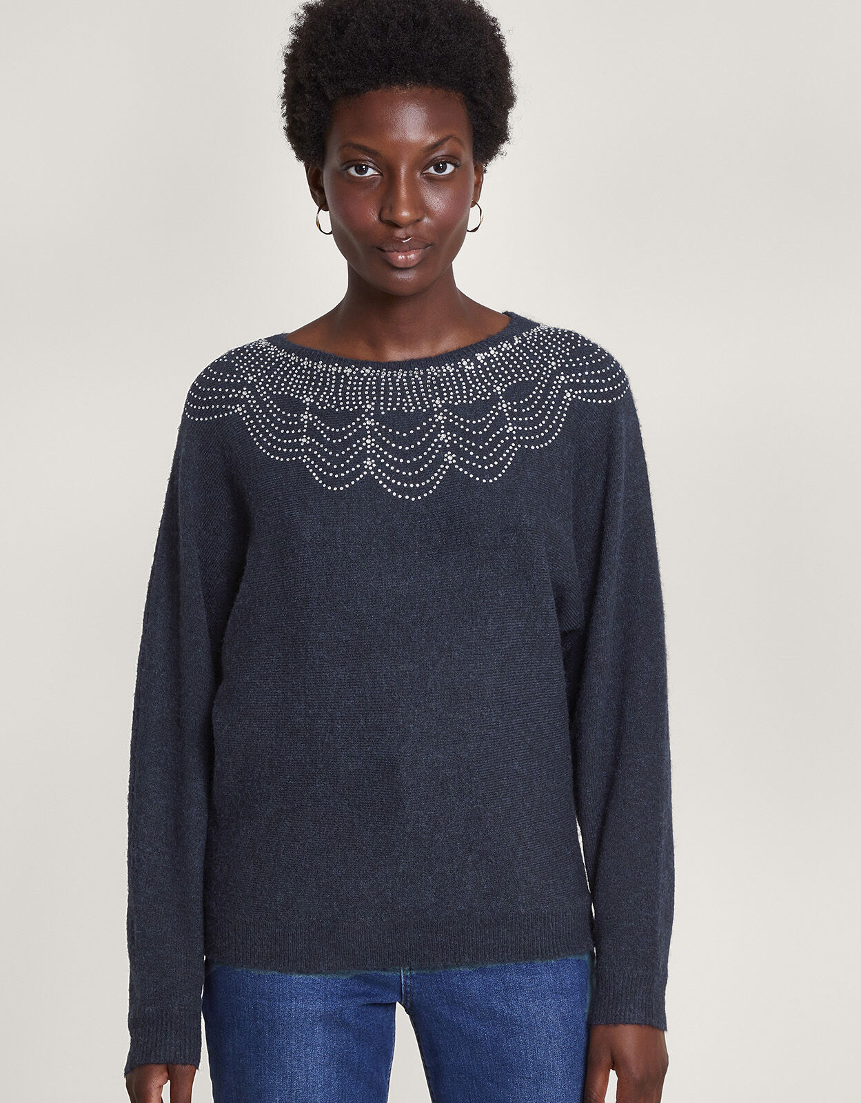 Evie Beaded Jumper Blue Jumpers Monsoon UK