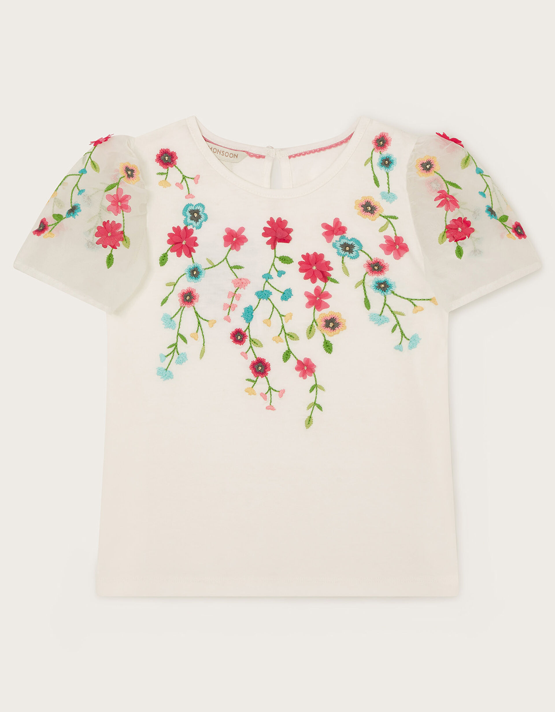 Flower Embroidered Lace Detail Top in White (3-10yrs)