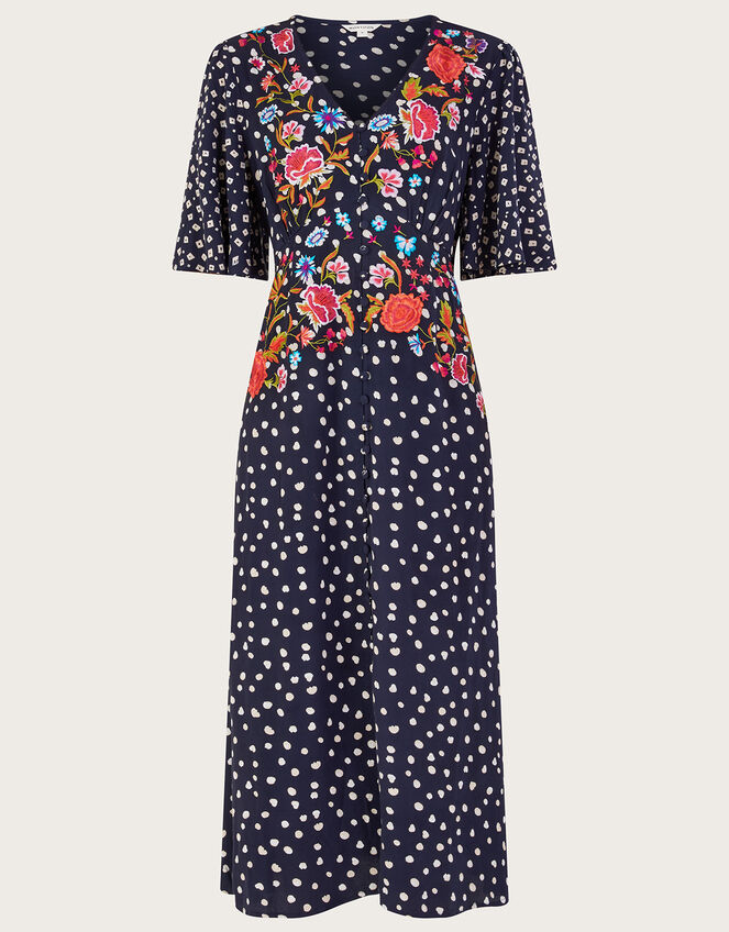 Rori Embroidered Tea Dress, Blue (NAVY), large