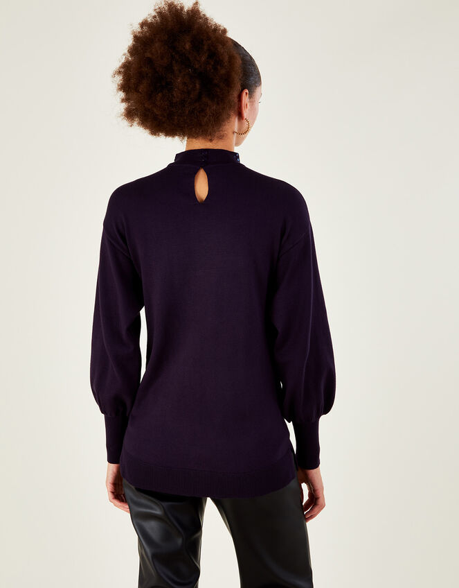 Scatter Sequin Twist Neck Jumper, Purple (PURPLE), large
