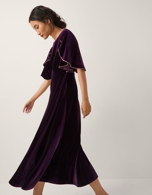 Cecelia Velvet Cape Midi Dress, Purple (PURPLE), large