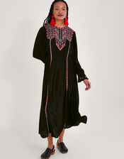Neon Embroidered Maxi Dress, Black (BLACK), large