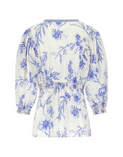 East Print Long Sleeve Blouse, Blue (BLUE), large