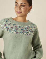 Embroidered Yoke Longline Jumper, Green (SAGE), large