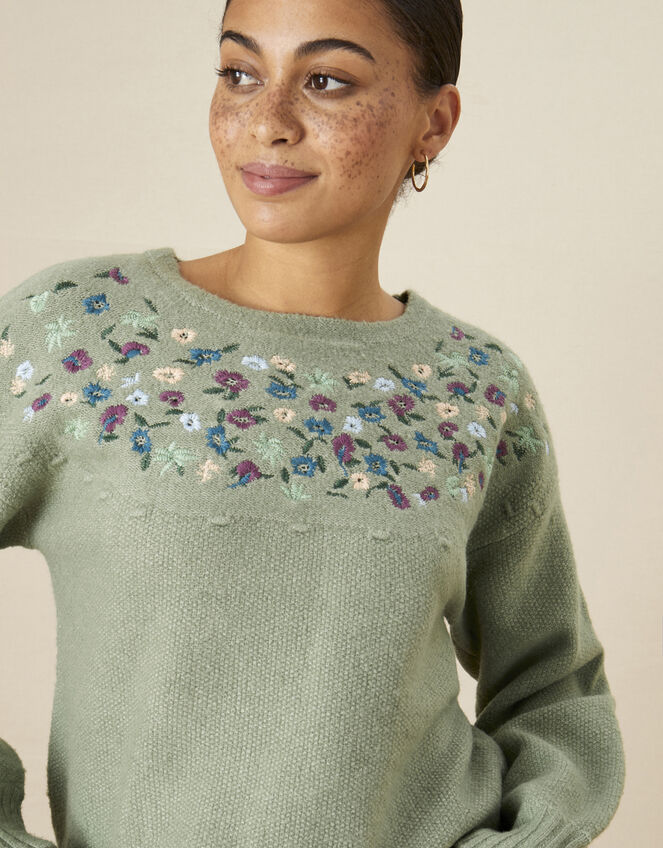 Embroidered Yoke Longline Jumper, Green (SAGE), large