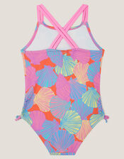 Shell Print Ruched Swimsuit, Multi (MULTI), large