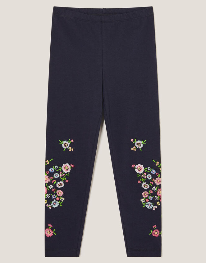 Floral Embroidered Leggings, Blue (BLUE), large