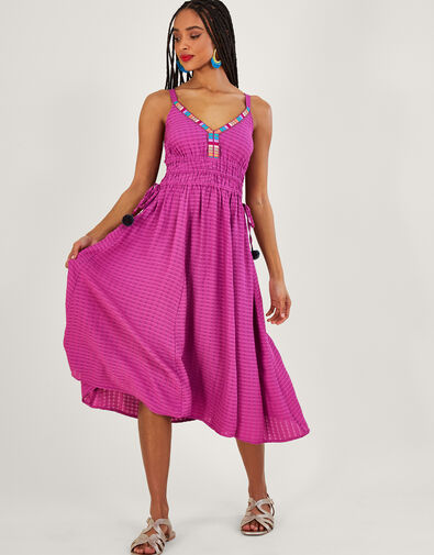 Plain Textured Tape Midi Dress, VIOLET, large
