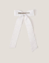 Frilly Bow School Hair Clip, White (WHITE), large