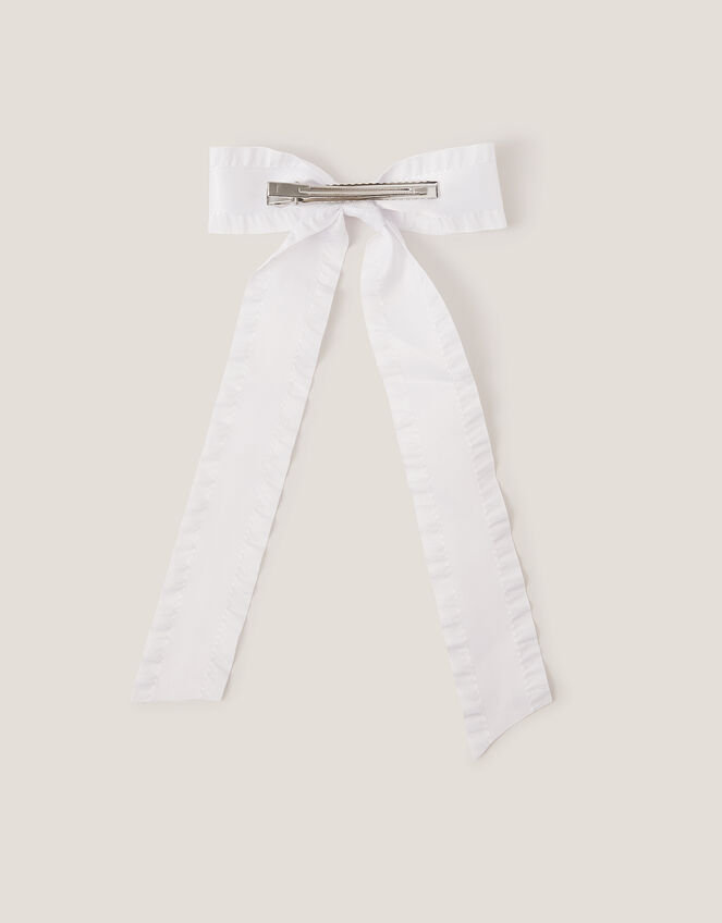 Frilly Bow School Hair Clip, White (WHITE), large