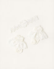 Baby Lace Bando and Socks Set, Ivory (IVORY), large