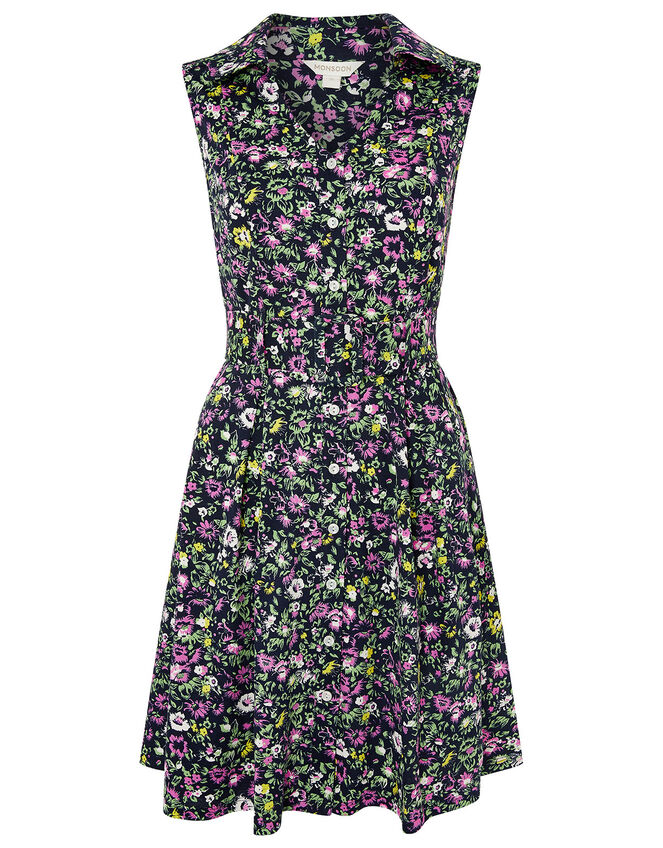 Katie Ditsy Floral Belted Shirt Dress, Blue (NAVY), large