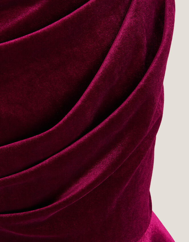 One Shoulder Drape Velvet Party Dess, Red (RED), large