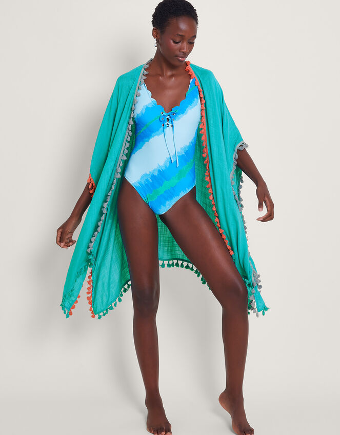 Contrast Tassel Beach Cover-Up, Blue (TURQUOISE), large