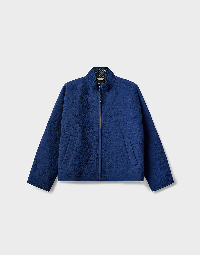East Celine Lightly Quilted Floral Stitch Jacket, Blue (NAVY), large