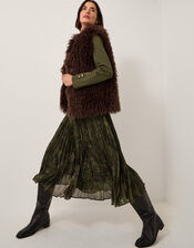 Synthia Snakeskin Pleated Midi Dress, Green (KHAKI), large