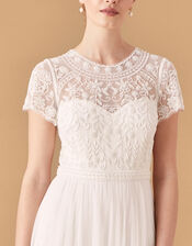 Olive Floral Embellished Tulle Bridal Dress, Ivory (IVORY), large