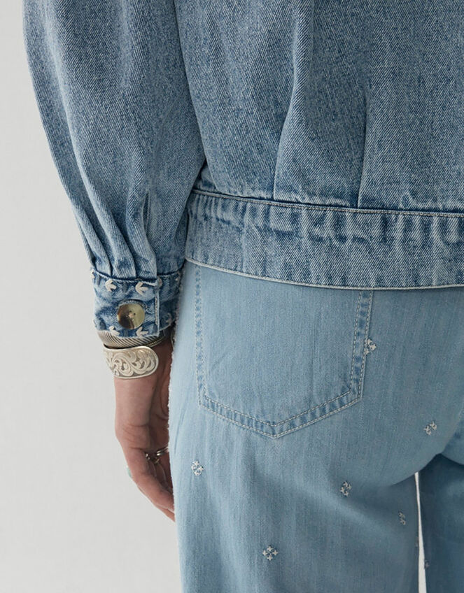 Maison Hotel Embroidered Denim Jacket, Blue (PALE BLUE), large