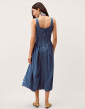 Delia Square Neck Denim Midi Dress, Blue (DENIM BLUE), large