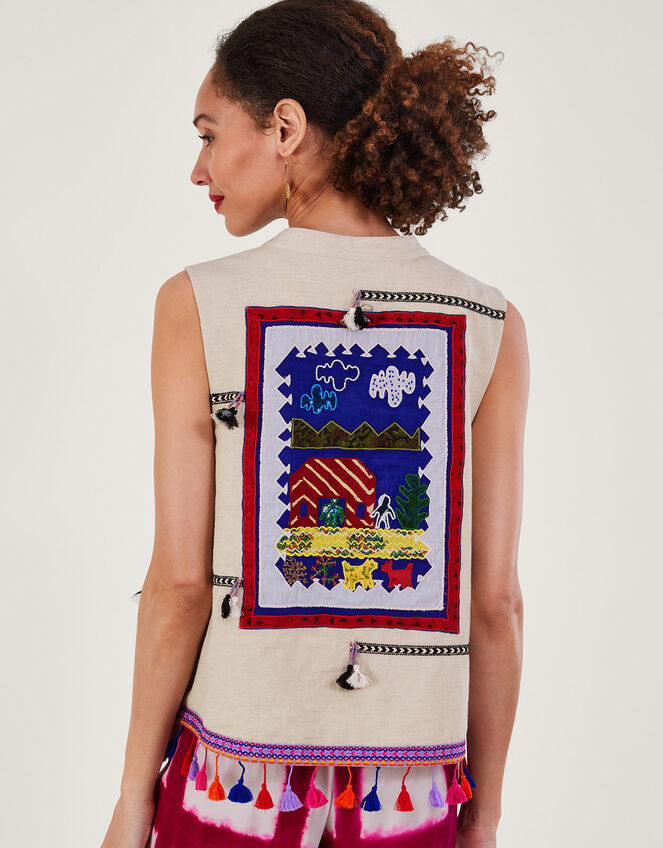 Embroidered Statement Tassel Waistcoat, , large