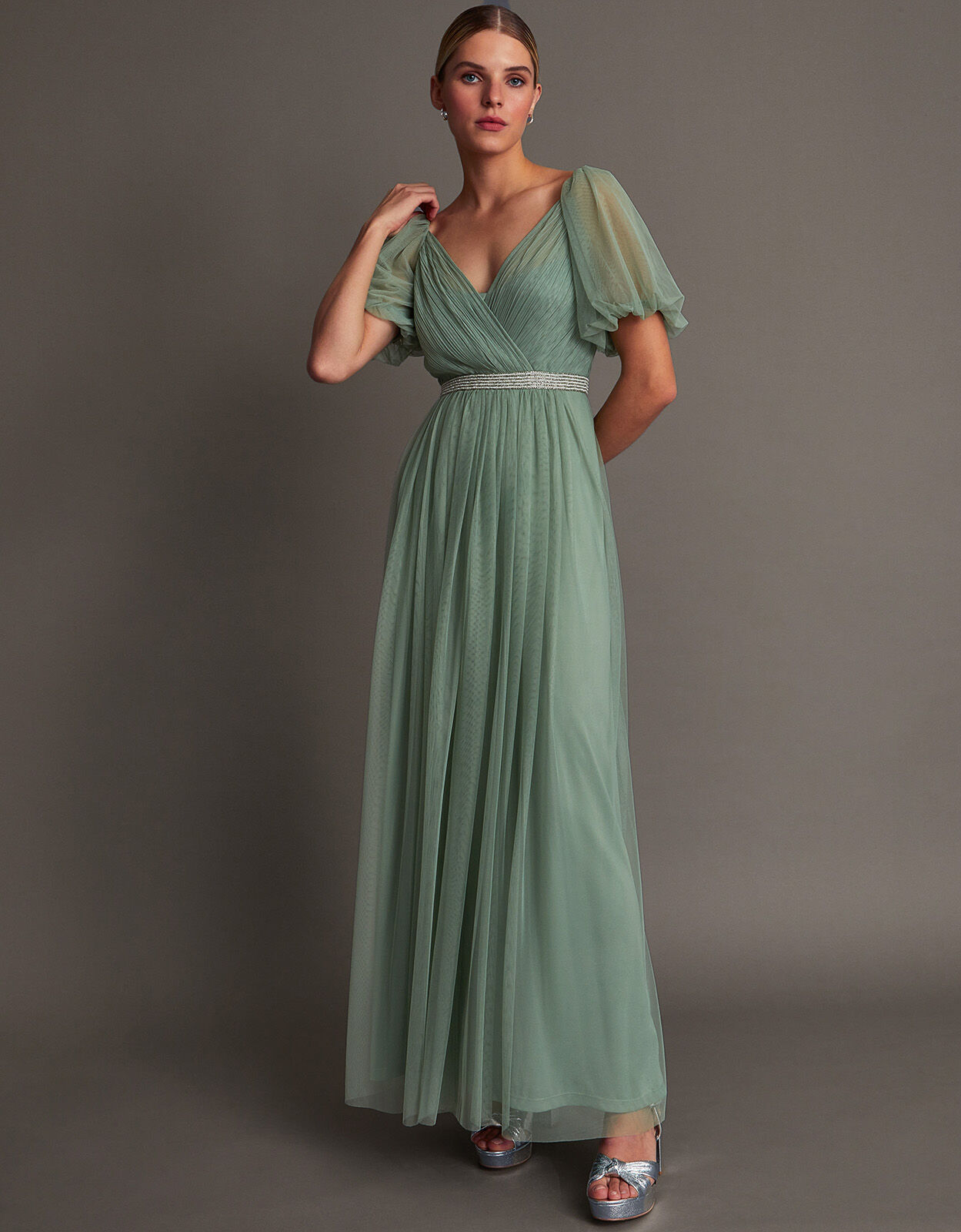 Luxury Feathered Plunge Neck Embellished Evening Dress - Evening Dresses,  Made To Order Designer Collection