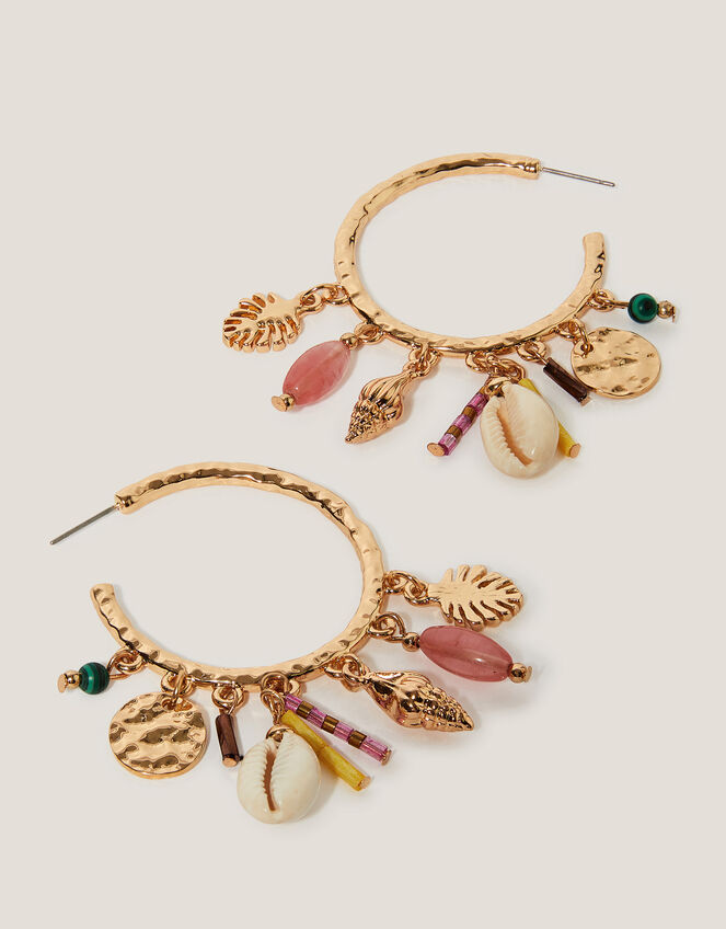 Mix Charm Hammered Hoop Earrings, , large