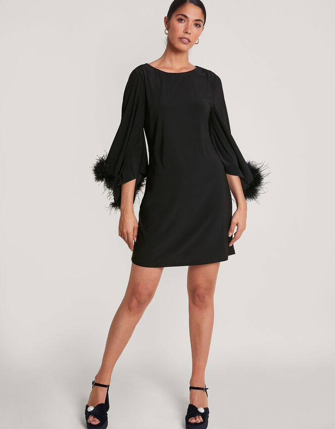 Fi Feather Tunic Dress, Black (BLACK), large