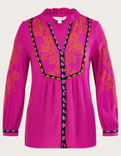 Embroidered Smock Top in LENZING™ ECOVERO™, Pink (PINK), large