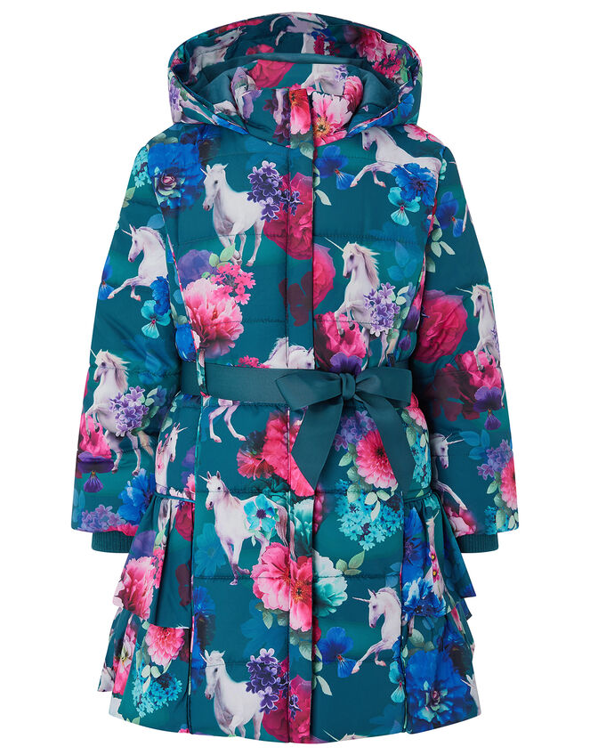 Unicorn Ruffle Padded Coat with Recycled Fabric, Teal (TEAL), large