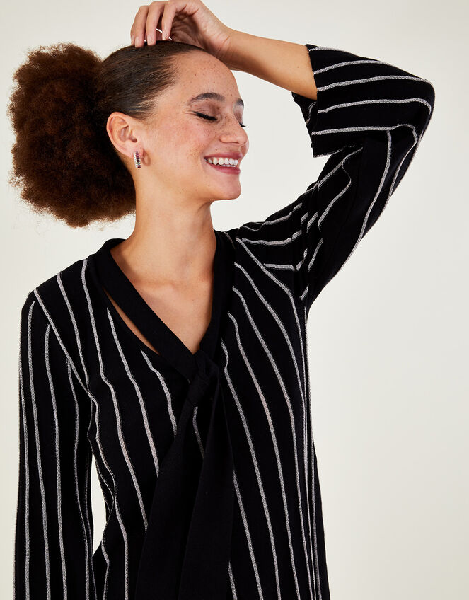 Metallic Highlight Trapeze Dress with Sustainable Cotton, Black (BLACK), large
