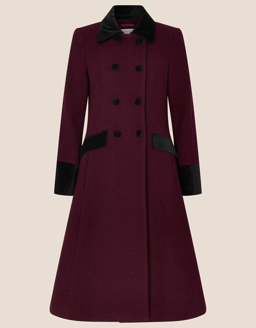 Velvet Trim Skirted Coat | Women's Coats | Monsoon UK.