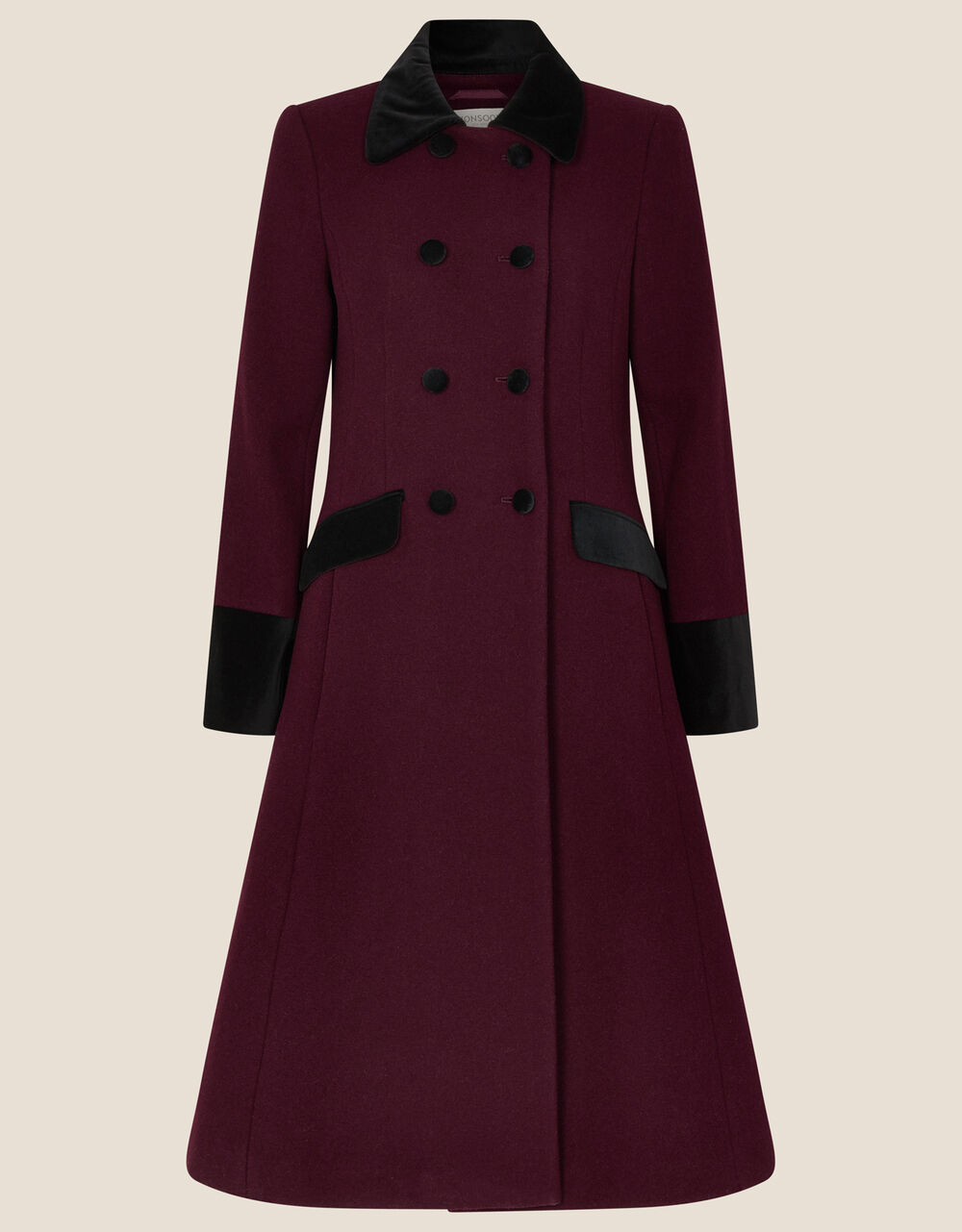 Velvet Trim Skirted Coat Women's Coats Monsoon UK.