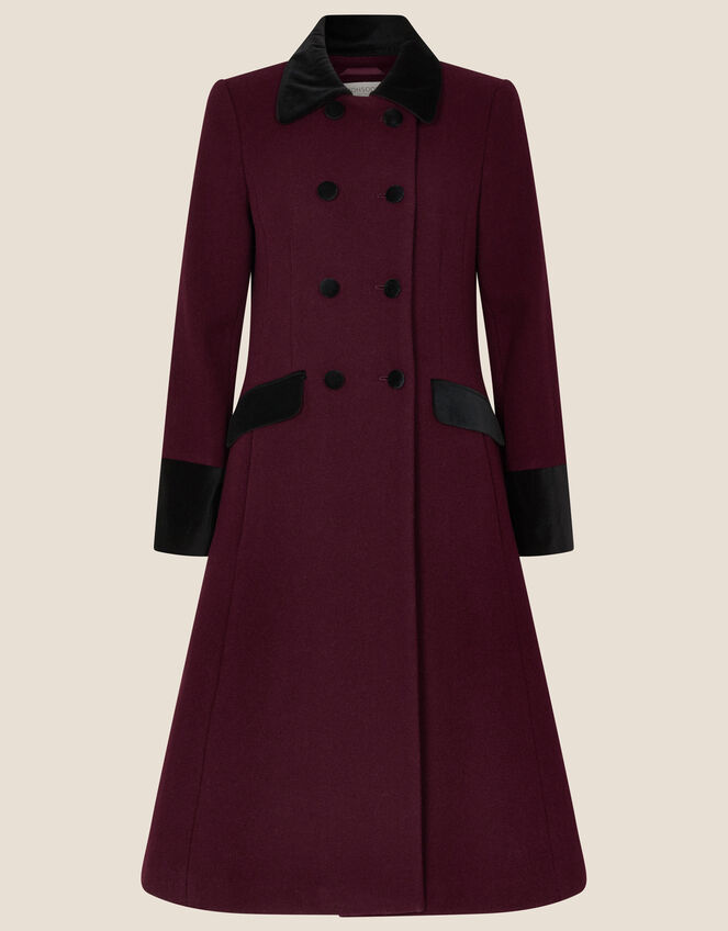 Velvet Trim Skirted Coat Red Women's Coats Monsoon UK.