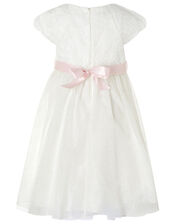 Melody Sparkle Dress with 3D Flower Belt, Ivory (IVORY), large