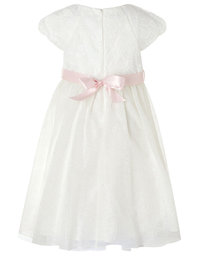 Melody Sparkle Dress with 3D Flower Belt, Ivory (IVORY), large