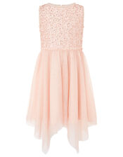 Sequin Hanky Hem Dress, Orange (PEACH), large