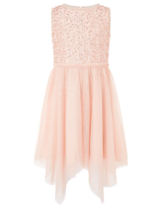 Sequin Hanky Hem Dress, Orange (PEACH), large