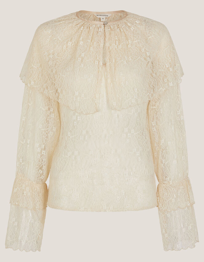 Monsoon x Sarah Corbett-Winder Oversized Collar Lace Blouse Cream