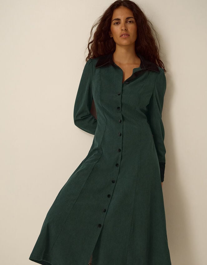 Saba Collar Corduroy Midi Dress, Green (DARK GREEN), large