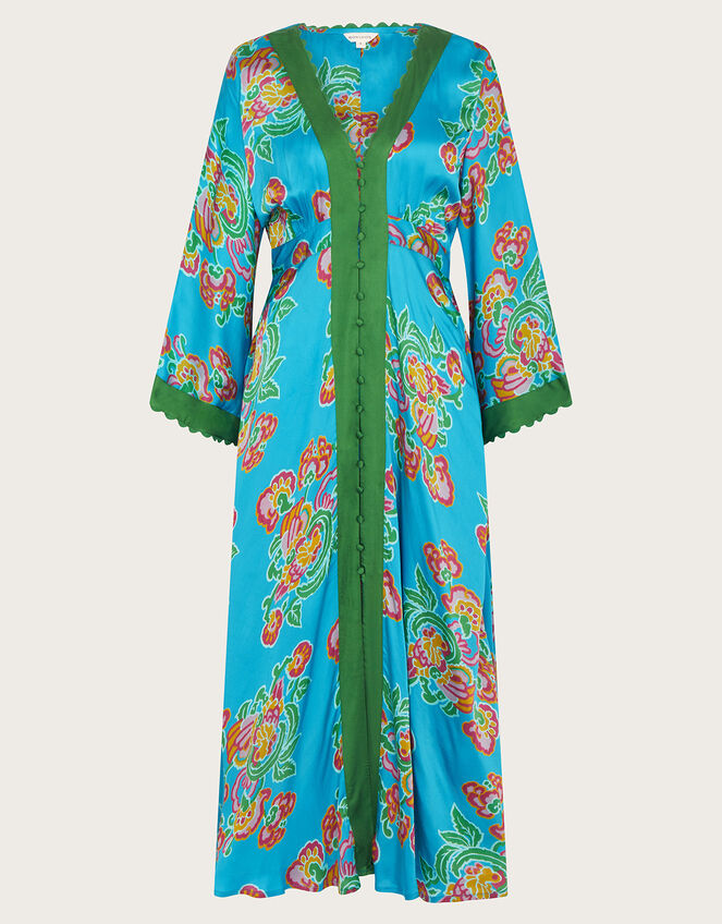 Button Through Print Kaftan Dress, Blue (BLUE), large