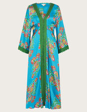 Button Through Print Kaftan Dress, Blue (BLUE), large