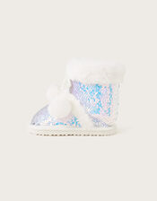 Olivia Sequin Slipper Boots, Ivory (IVORY), large