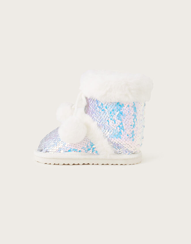 Olivia Sequin Slipper Boots, Ivory (IVORY), large