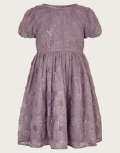 Textured Short Sleeve Sequin Flower Dress, Purple (LILAC), large