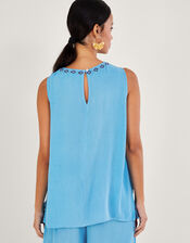 Embroidered Sleeveless Tank Top in LENZING™ ECOVERO™, Blue (BLUE), large